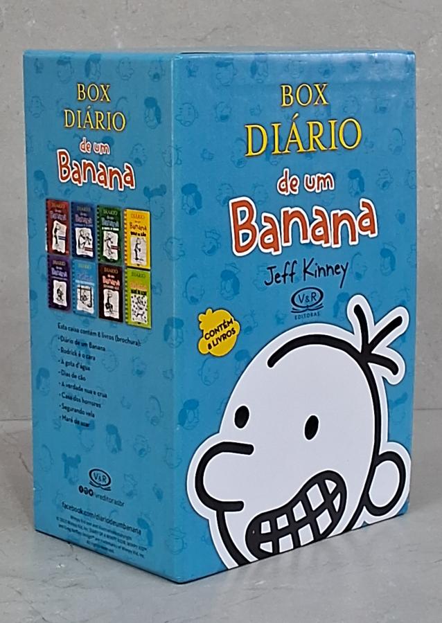 Box completo com os 8 livros: Diário de uma Banana; Rodrick É o Cara; A Gota D'Água; Dias de Cão; A Verdade Nua e Crua; Casa dos Horrores; Segurando Vela; Maré de Azar. Autor: Jeff Kinney.