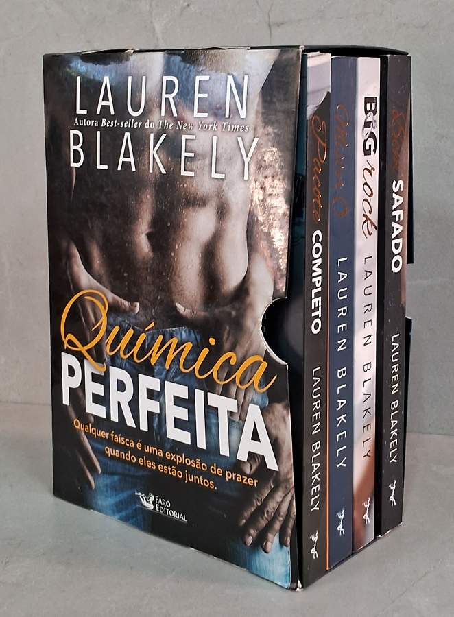 Quimica Perfeita Lb 2 – Sebo & Livraria Box Química Perfeita, de Lauren Blakely, com 4 romances: Bem Safado, Big Rock, Mister O e Pacote Completo. Edição da Faro Editorial.